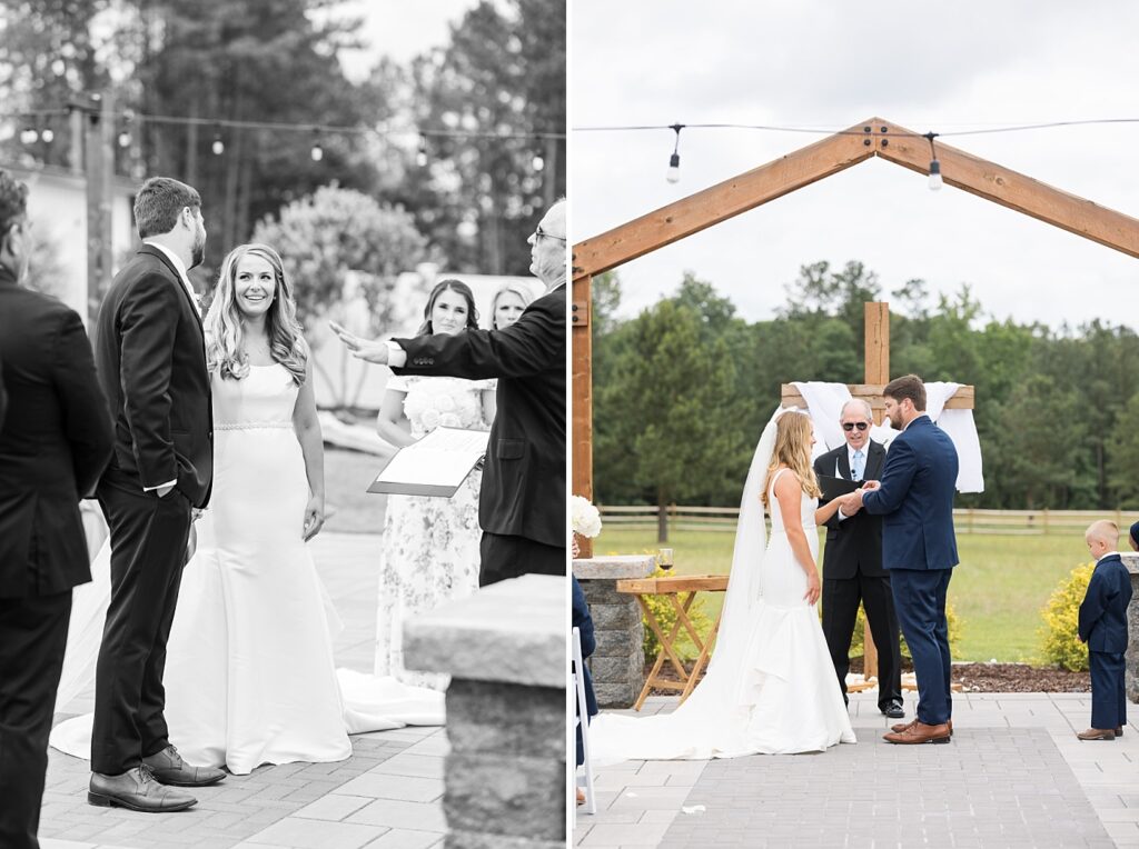 Groom placing wedding ring on bride's finger | The Evermore Wedding | The Evermore Wedding Photographer | Raleigh NC Wedding Photographer