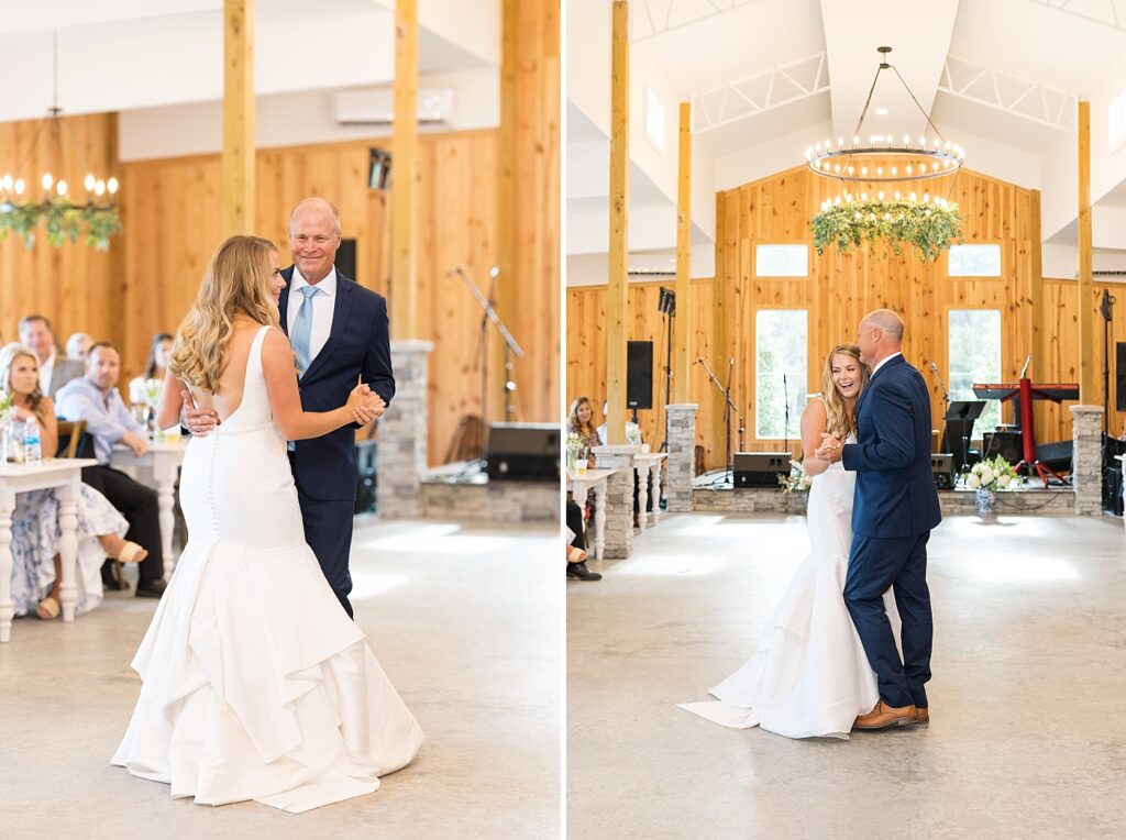 Bride smiling during father daughter dance | The Evermore Wedding | The Evermore Wedding Photographer | Raleigh NC Wedding Photographer