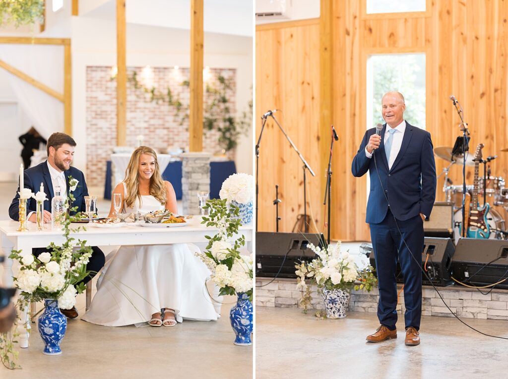 Father of the bride giving speech during wedding reception | The Evermore Wedding | The Evermore Wedding Photographer | Raleigh NC Wedding Photographer