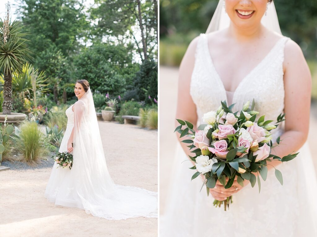 Bride holding bouquet outside | Bridal Portraits at Duke Gardens | Raleigh NC Wedding Photographer | Bridal Portrait Photographer