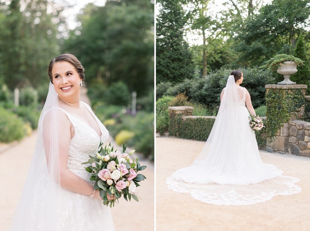 Bride wedding dress and veil inspiration | Bridal Portraits at Duke Gardens | Raleigh NC Wedding Photographer | Bridal Portrait Photographer