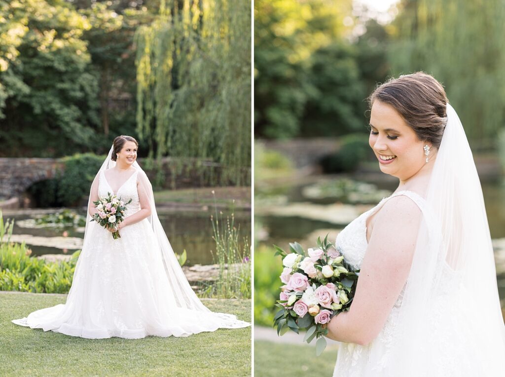 Bridal garden and pond portrait inspiration | Bridal Portraits at Duke Gardens | Raleigh NC Wedding Photographer | Bridal Portrait Photographer