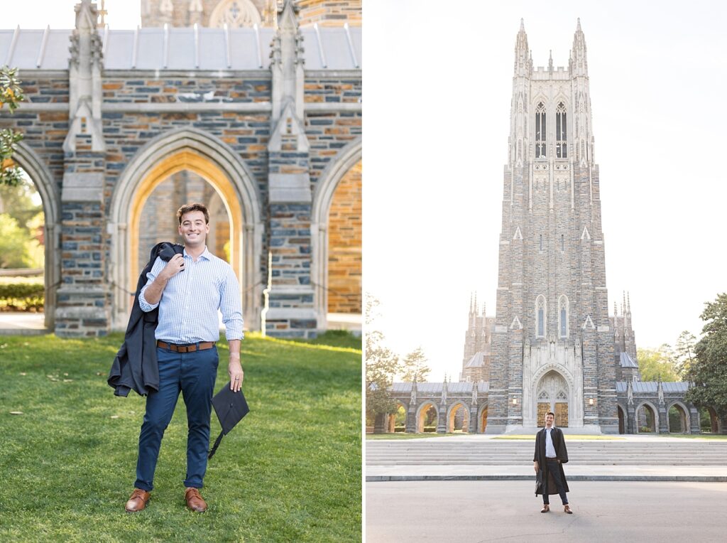 Grad student standing in front of Duke University Chapel | Duke University Grad | Durham Senior Photographer