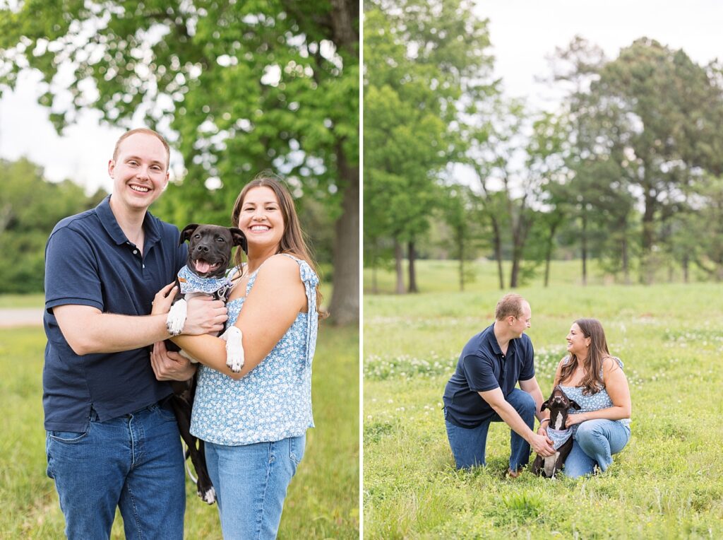 Engagement photos with family dog | Raleigh NC Engagement Photographer | Sarah Hinckley Wedding Photographer