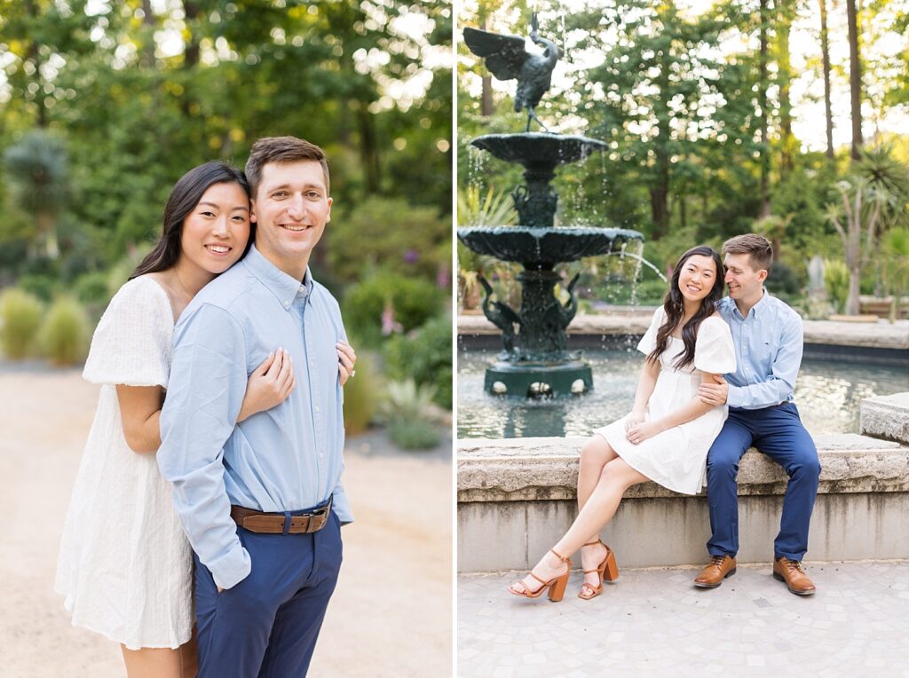 Fountain engagement photos | Duke Gardens engagement photos | Raleigh NC wedding photographer 