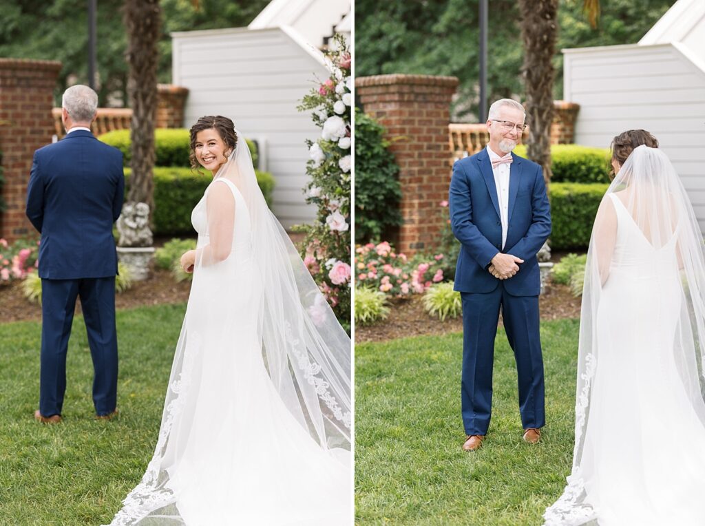 Father daughter first look | Spring Wedding | The Matthews House Wedding | The Matthews House Wedding Photographer | Raleigh NC Wedding Photographer