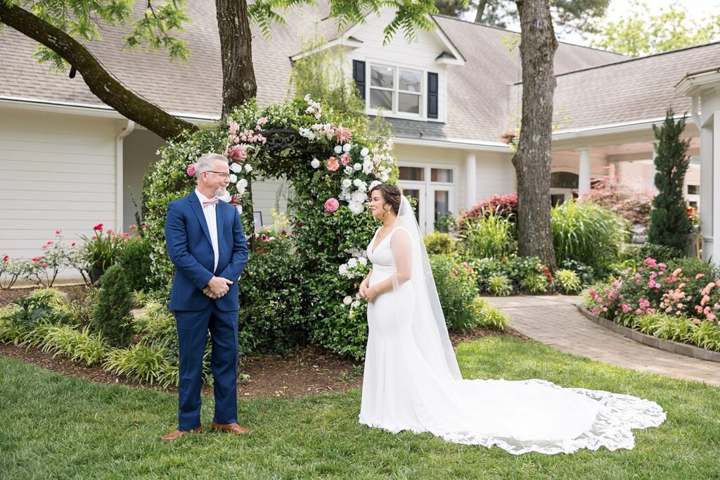 Father daughter first look | Spring Wedding | The Matthews House Wedding | The Matthews House Wedding Photographer | Raleigh NC Wedding Photographer