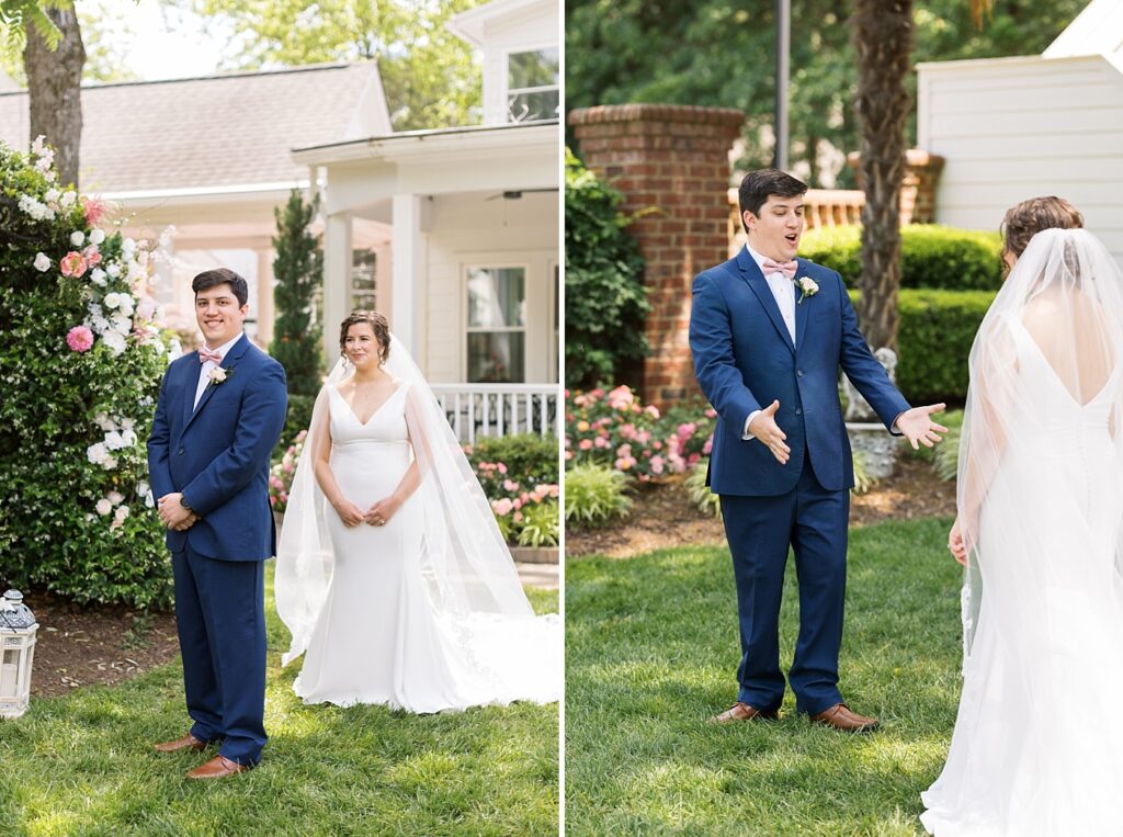 Bride and groom first look | Spring Wedding | The Matthews House Wedding | The Matthews House Wedding Photographer | Raleigh NC Wedding Photographer