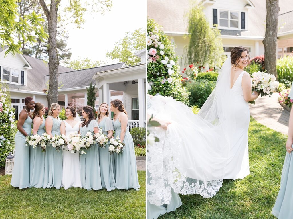 Bridesmaids smiling with bride | Spring Wedding | The Matthews House Wedding | The Matthews House Wedding Photographer | Raleigh NC Wedding Photographer