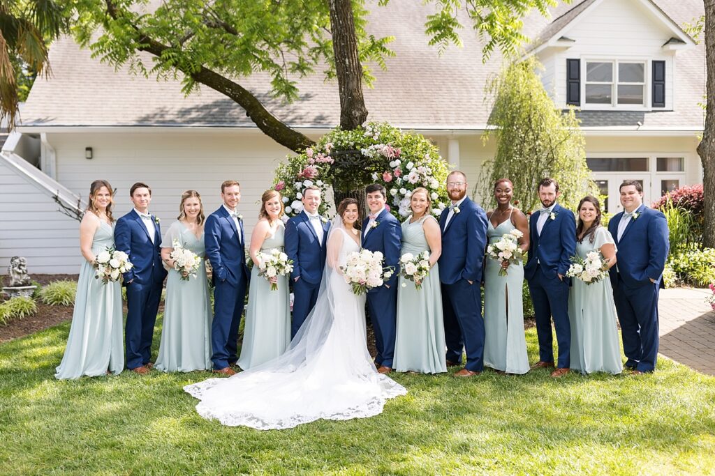 Bride and groom with wedding party | Spring Wedding | The Matthews House Wedding | The Matthews House Wedding Photographer | Raleigh NC Wedding Photographer
