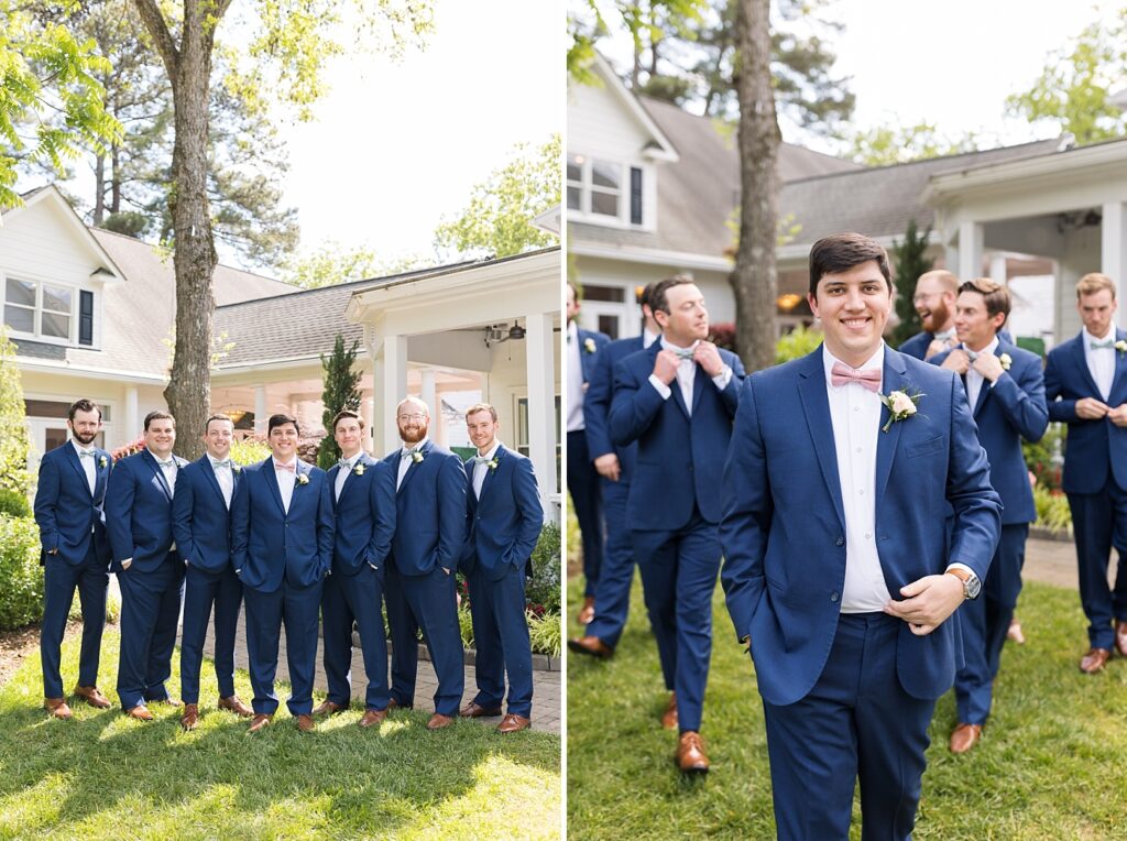 Groom standing with groomsmen | Spring Wedding | The Matthews House Wedding | The Matthews House Wedding Photographer | Raleigh NC Wedding Photographer