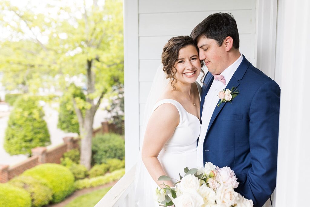 Bride and groom smiling | Spring Wedding | The Matthews House Wedding | The Matthews House Wedding Photographer | Raleigh NC Wedding Photographer