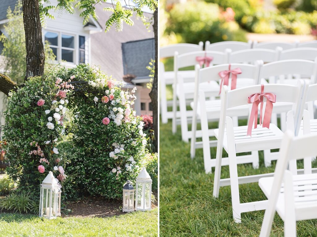 Wedding ceremony chair display and white and pink roses | Spring Wedding | The Matthews House Wedding | The Matthews House Wedding Photographer | Raleigh NC Wedding Photographer