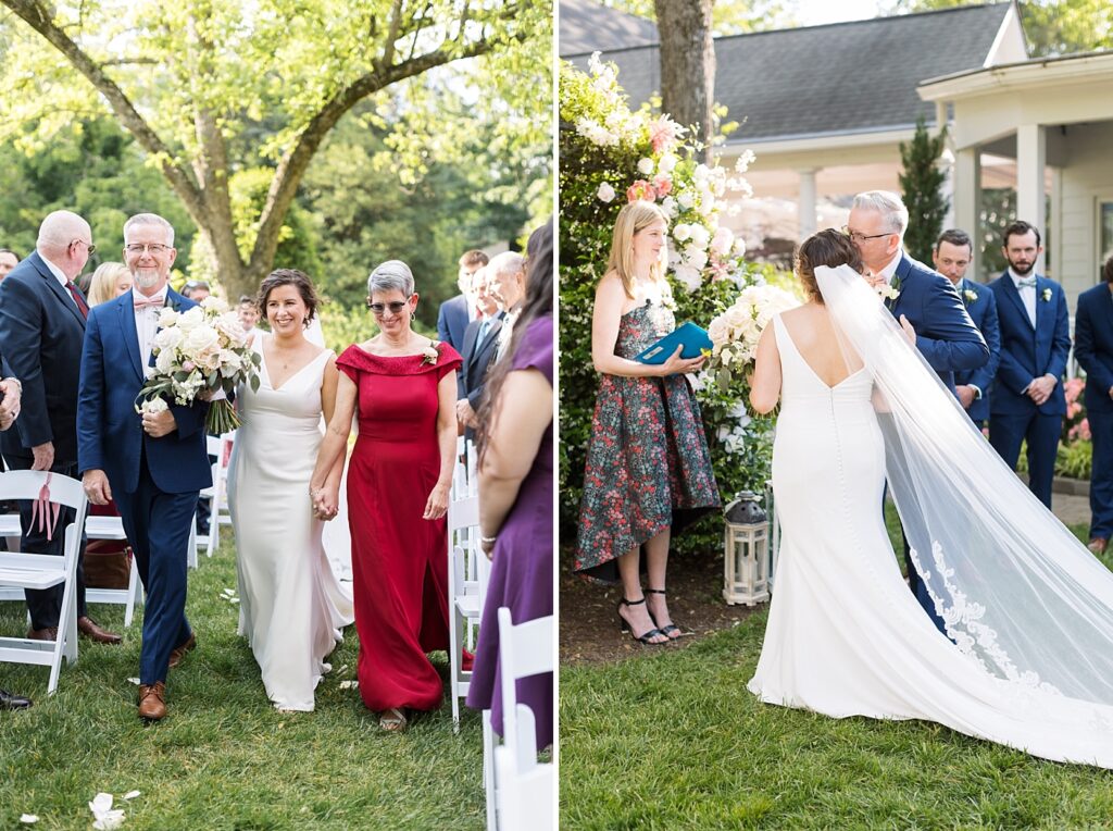 Bride's parents walking bride down the aisle | Spring Wedding | The Matthews House Wedding | The Matthews House Wedding Photographer | Raleigh NC Wedding Photographer