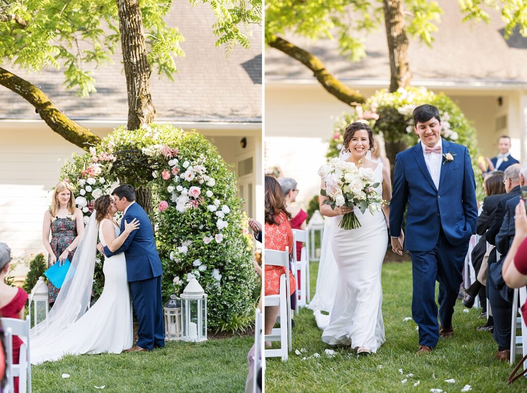 Bride and groom first kiss at wedding ceremony | Spring Wedding | The Matthews House Wedding | The Matthews House Wedding Photographer | Raleigh NC Wedding Photographer