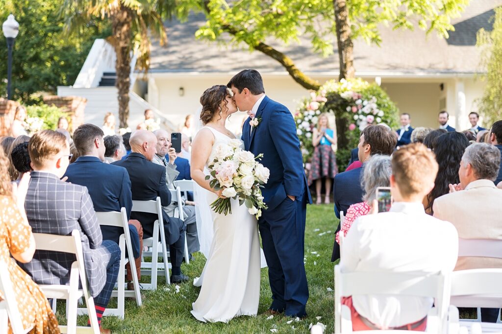 Bride and groom kissing | Spring Wedding | The Matthews House Wedding | The Matthews House Wedding Photographer | Raleigh NC Wedding Photographer