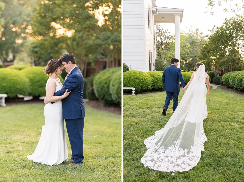 Bride and groom embracing in garden | Spring Wedding | The Matthews House Wedding | The Matthews House Wedding Photographer | Raleigh NC Wedding Photographer
