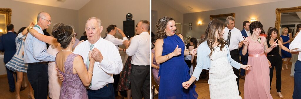 Wedding guests dancing during wedding reception | Spring Wedding | The Matthews House Wedding | The Matthews House Wedding Photographer | Raleigh NC Wedding Photographer