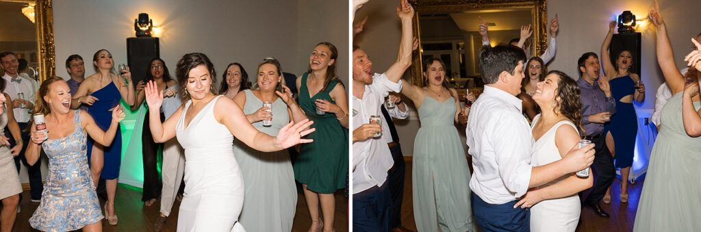 Wedding guests dancing during wedding reception | Spring Wedding | The Matthews House Wedding | The Matthews House Wedding Photographer | Raleigh NC Wedding Photographer
