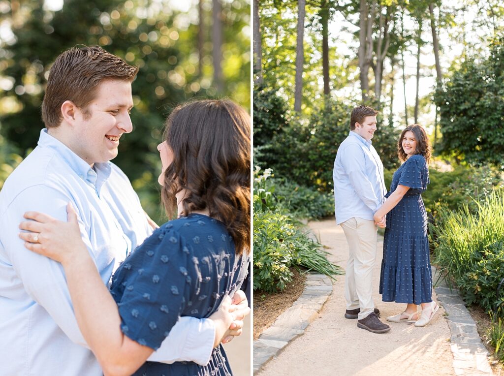 Couple holding hands in garden | WRAL Gardens engagement photos | Raleigh NC wedding photographer 