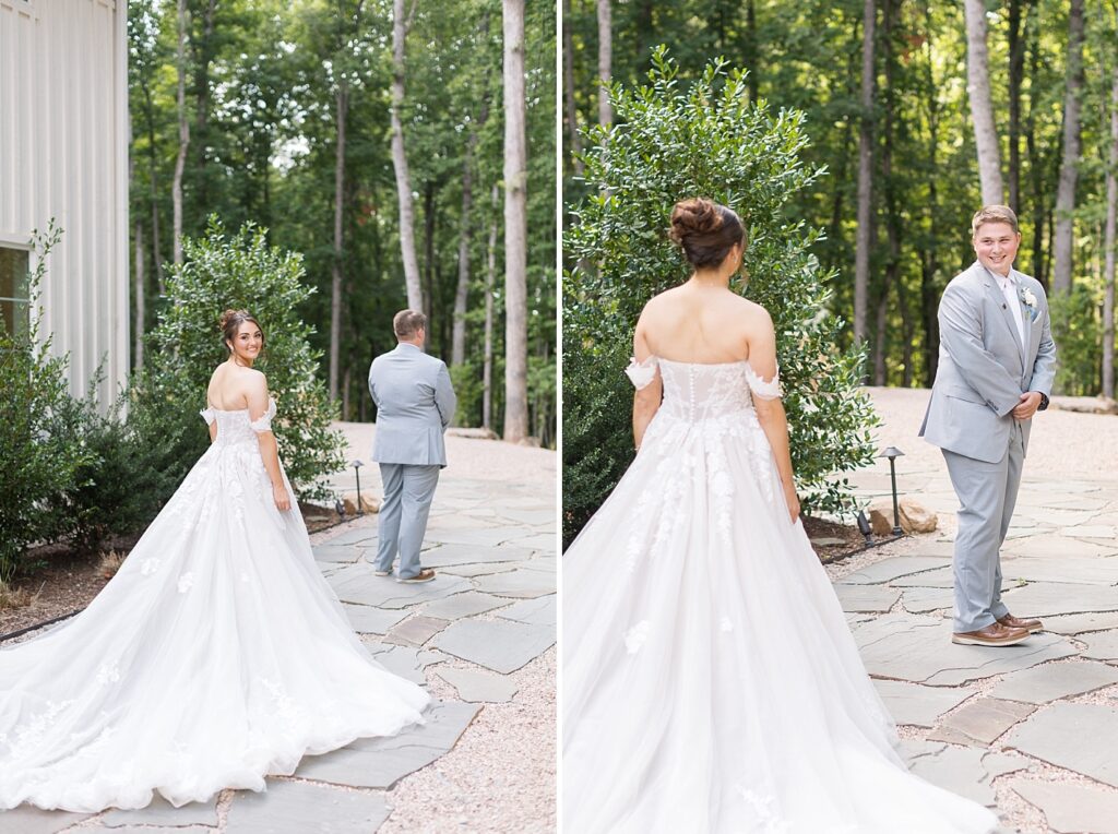 Bride and groom first look | Blue and white Wedding | Carolina Groves Wedding | Carolina Groves Wedding Photographer | Raleigh NC Wedding Photographer