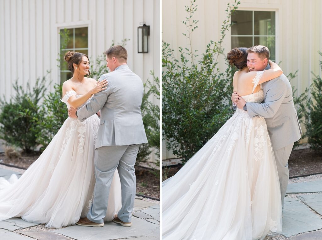Bride and groom first touch | Blue and white Wedding | Carolina Groves Wedding | Carolina Groves Wedding Photographer | Raleigh NC Wedding Photographer