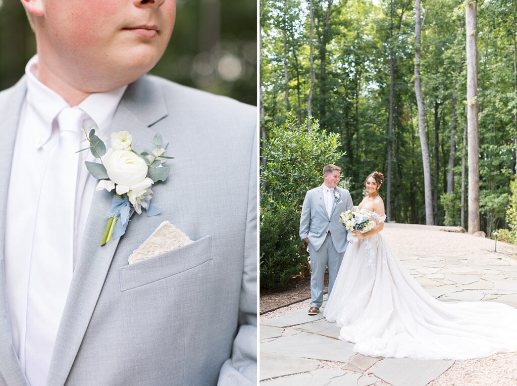 Groom's boutonniere | Blue and white Wedding | Carolina Groves Wedding | Carolina Groves Wedding Photographer | Raleigh NC Wedding Photographer