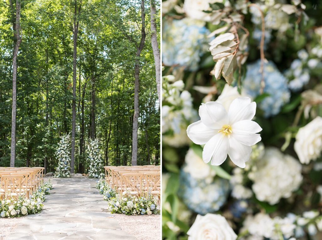 Wedding ceremony décor | Blue and white Wedding | Carolina Groves Wedding | Carolina Groves Wedding Photographer | Raleigh NC Wedding Photographer