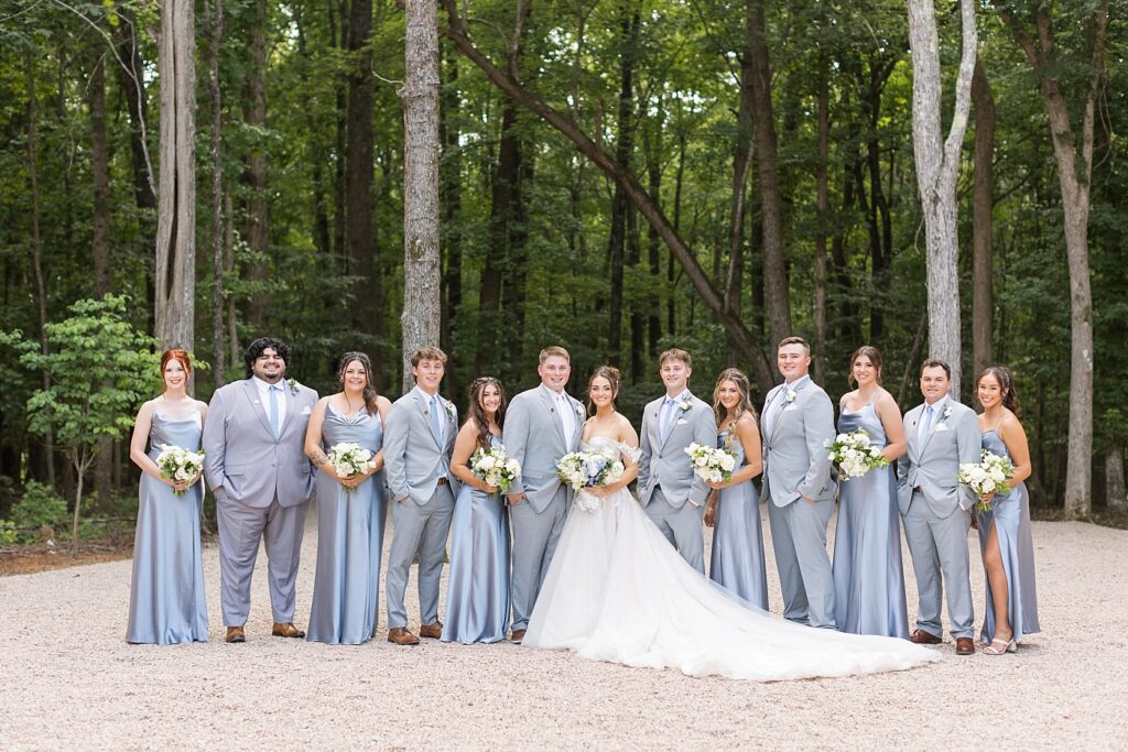 Bride and groom with wedding party | Blue and white Wedding | Carolina Groves Wedding | Carolina Groves Wedding Photographer | Raleigh NC Wedding Photographer