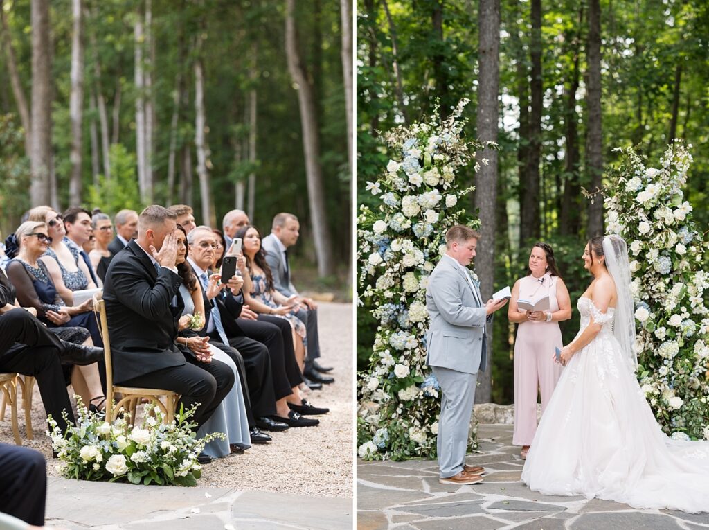 Groom saying vows during wedding ceremony | Blue and white Wedding | Carolina Groves Wedding | Carolina Groves Wedding Photographer | Raleigh NC Wedding Photographer