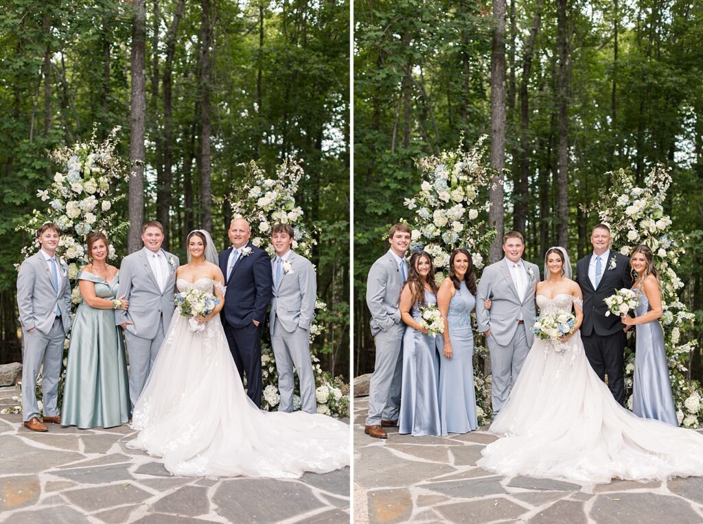 Bride and groom with their families | Blue and white Wedding | Carolina Groves Wedding | Carolina Groves Wedding Photographer | Raleigh NC Wedding Photographer