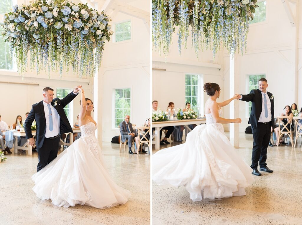 Bride and father of the bride dance | Blue and white Wedding | Carolina Groves Wedding | Carolina Groves Wedding Photographer | Raleigh NC Wedding Photographer
