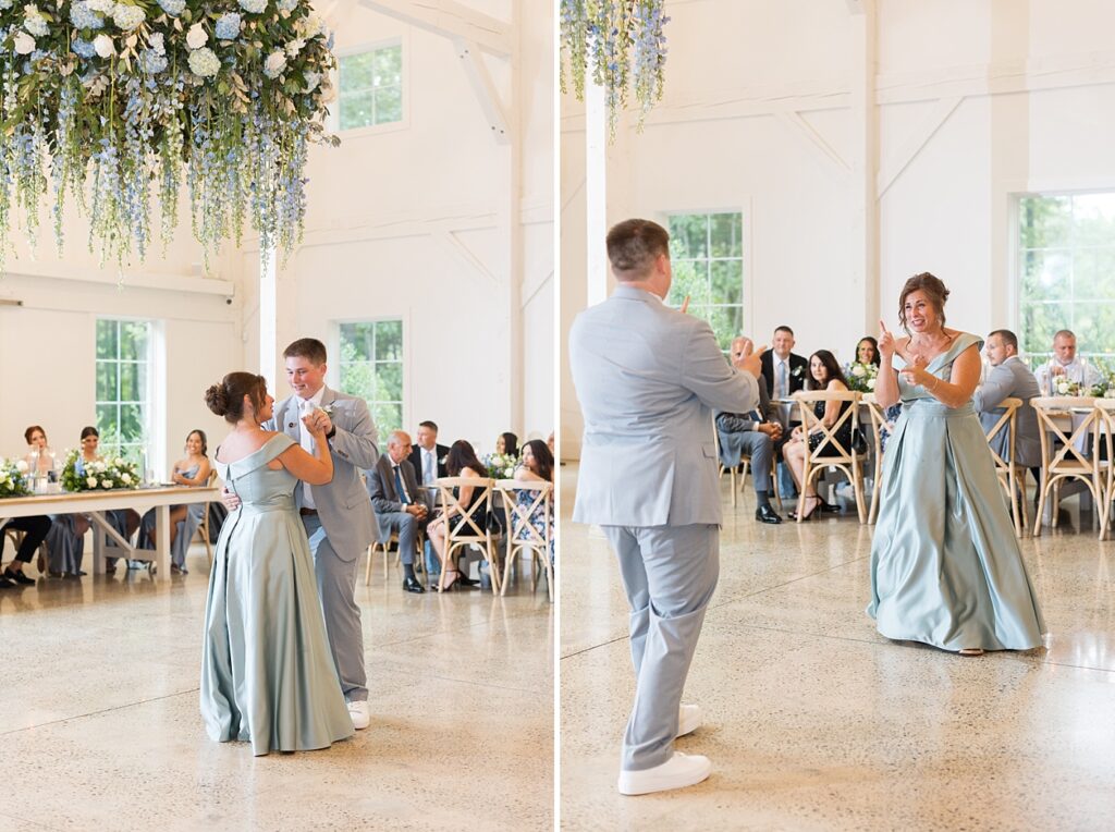 Groom and mother of the groom dance | Blue and white Wedding | Carolina Groves Wedding | Carolina Groves Wedding Photographer | Raleigh NC Wedding Photographer