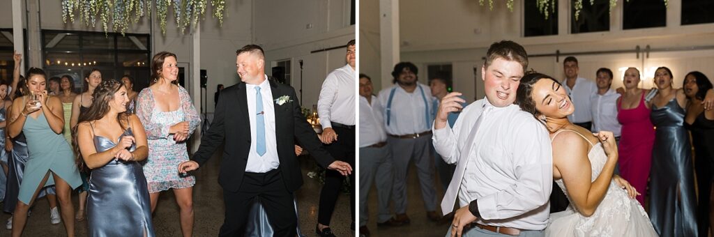 Bride and groom dancing on dance floor | Blue and white Wedding | Carolina Groves Wedding | Carolina Groves Wedding Photographer | Raleigh NC Wedding Photographer