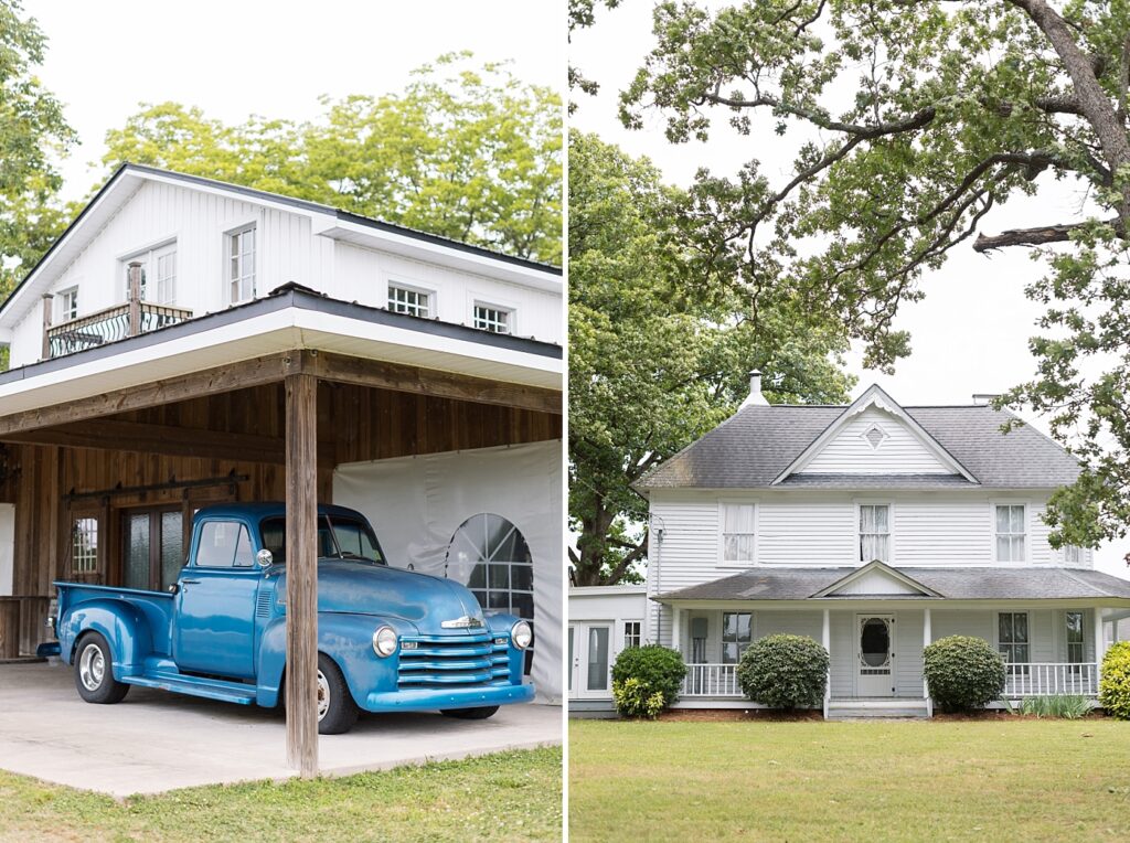 Vintage blue truck parked | Rustic wedding | Harvest House Wedding | Harvest House Photographer | Raleigh NC Wedding Photographer