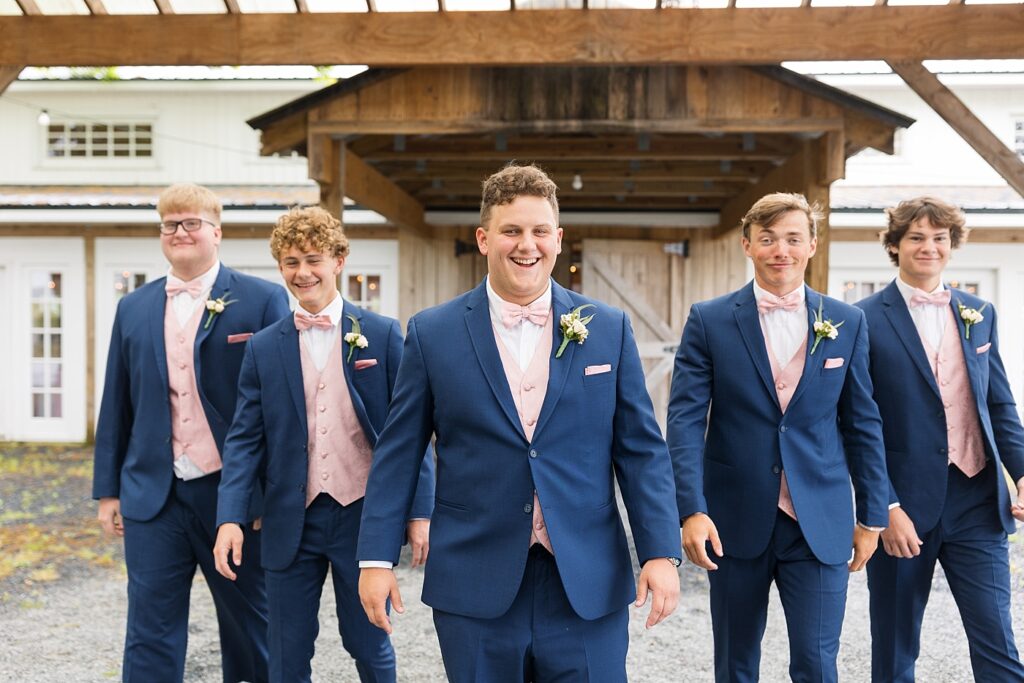 Groom and groomsmen walking | Harvest House Wedding | Harvest House Photographer | Raleigh NC Wedding Photographer