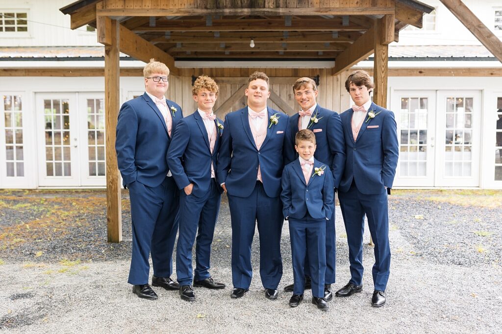 Groom and groomsmen posing inspiration | Harvest House Wedding | Harvest House Photographer | Raleigh NC Wedding Photographer