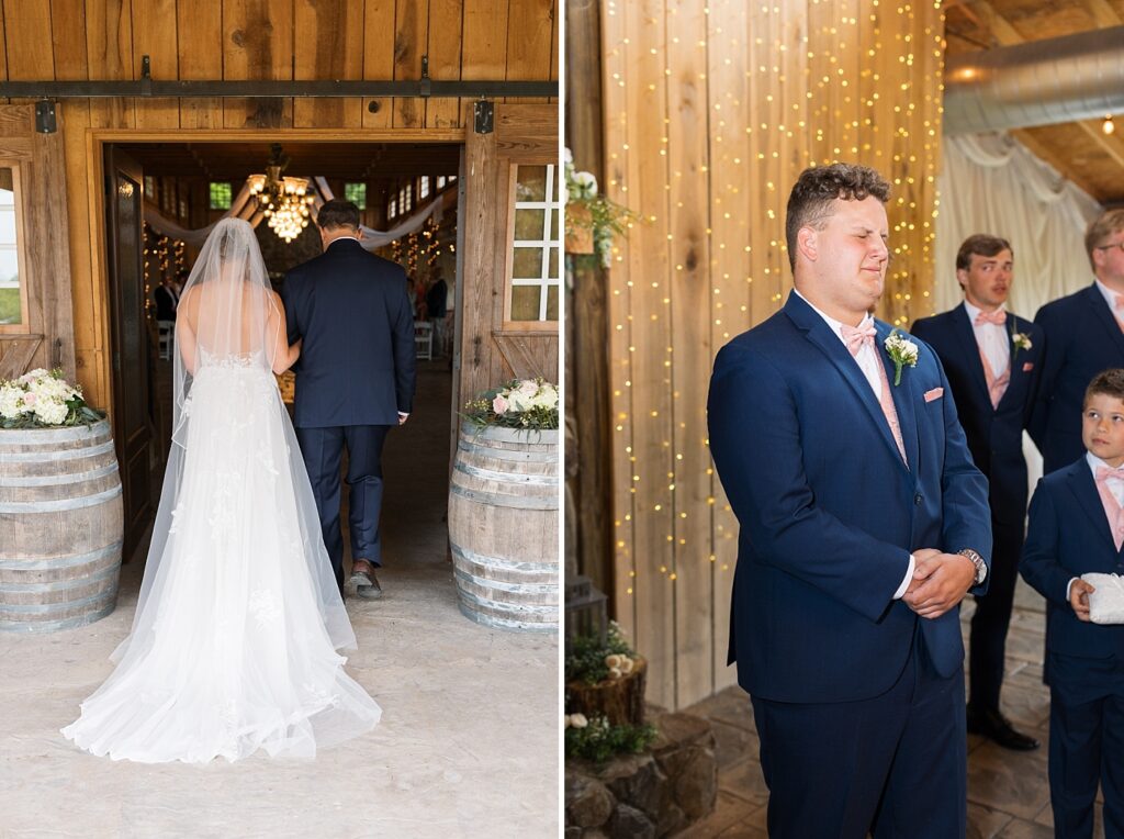 Bride and father of the bride walking down the aisle | Rustic wedding | Harvest House Wedding | Harvest House Photographer | Raleigh NC Wedding Photographer