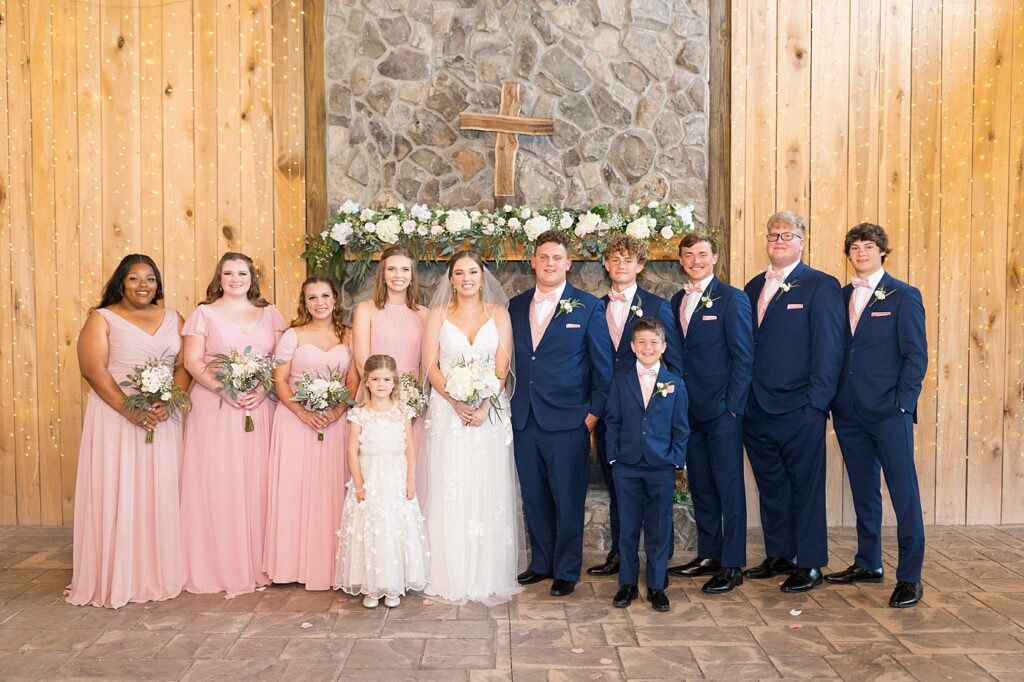 Bride and groom with wedding party | Rustic wedding | Harvest House Wedding | Harvest House Photographer | Raleigh NC Wedding Photographer