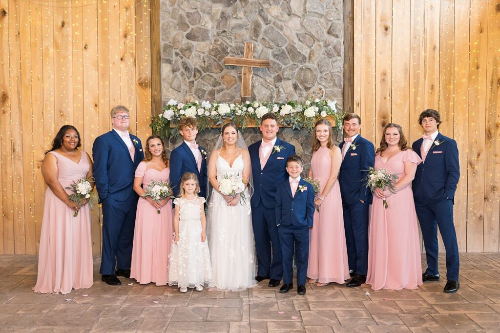 Bride and groom with wedding party | Rustic wedding | Harvest House Wedding | Harvest House Photographer | Raleigh NC Wedding Photographer