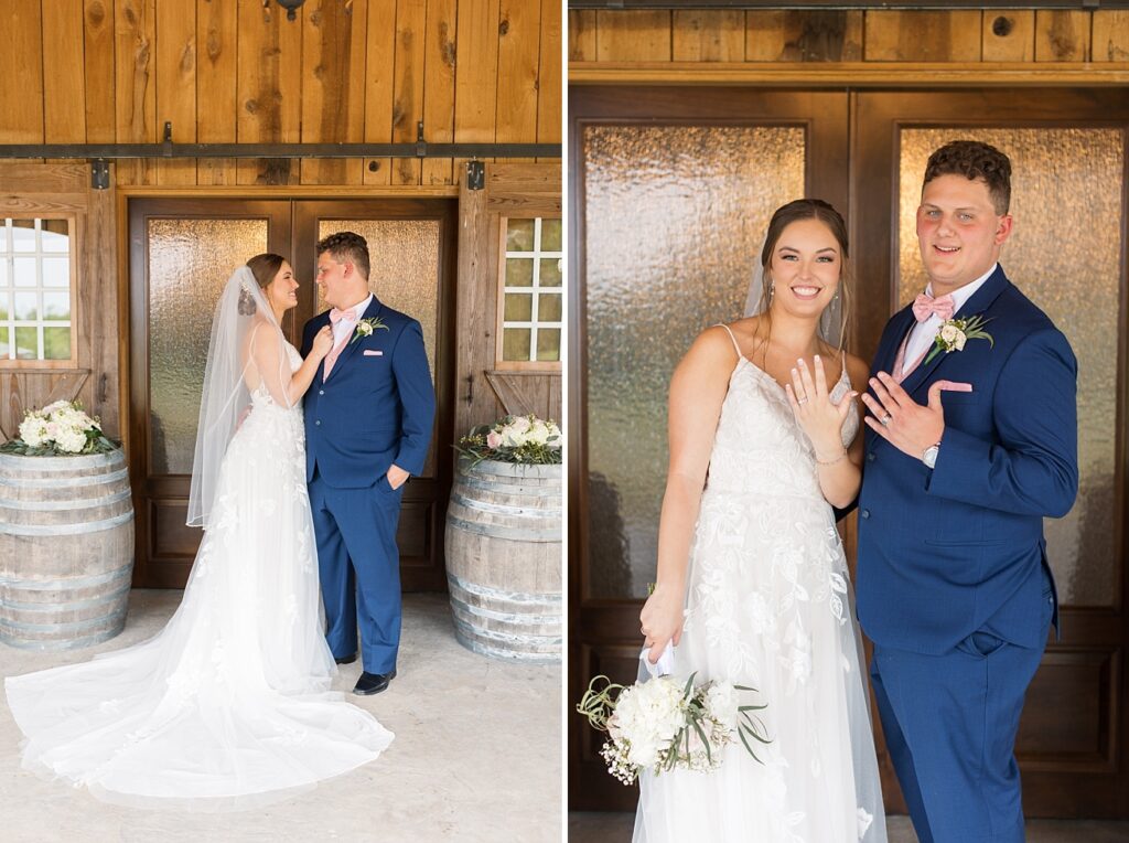Bride and groom showing wedding rings | Rustic wedding | Harvest House Wedding | Harvest House Photographer | Raleigh NC Wedding Photographer