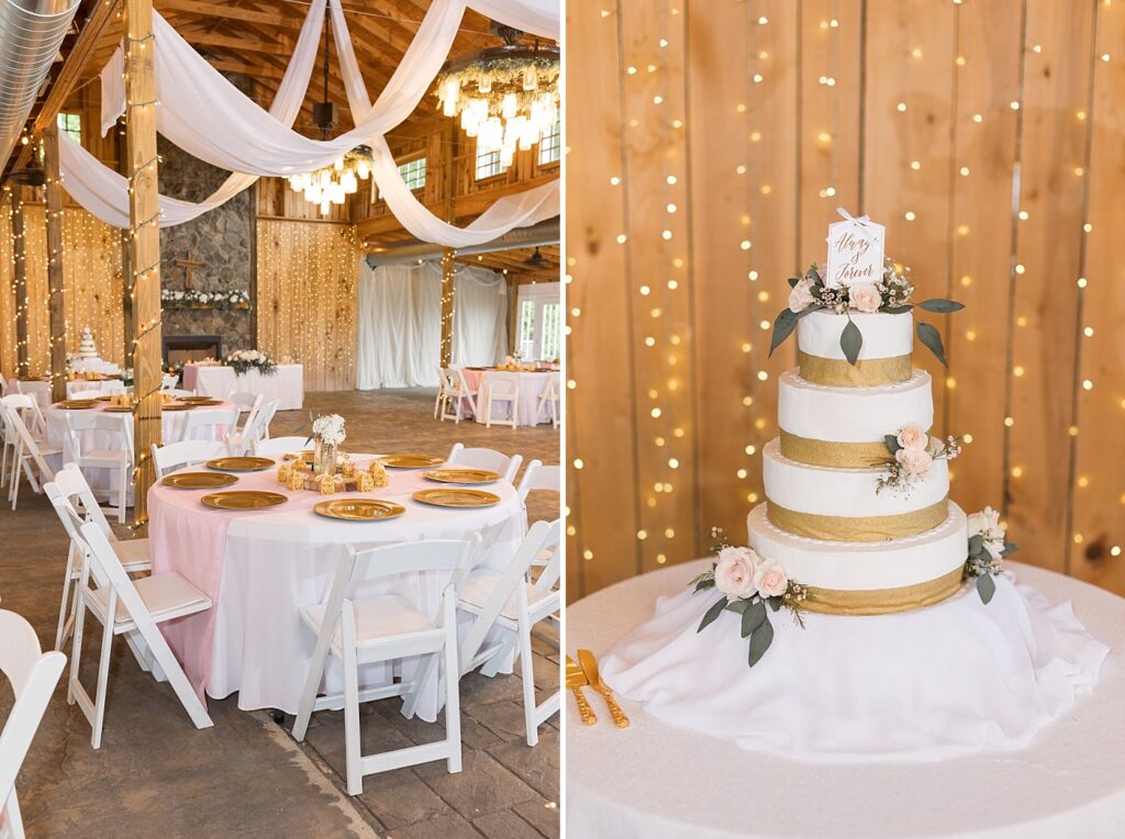 Wedding reception details and wedding cake closeup | Rustic wedding | Harvest House Wedding | Harvest House Photographer | Raleigh NC Wedding Photographer