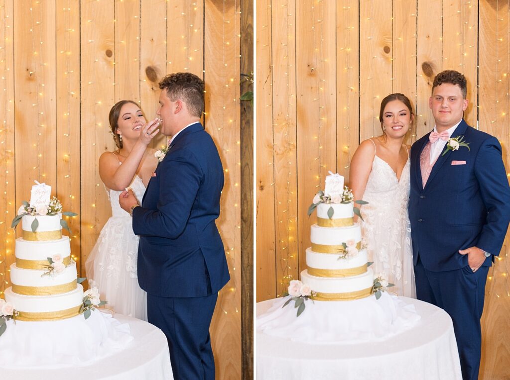 Bride feeding groom wedding cake | Rustic wedding | Harvest House Wedding | Harvest House Photographer | Raleigh NC Wedding Photographer