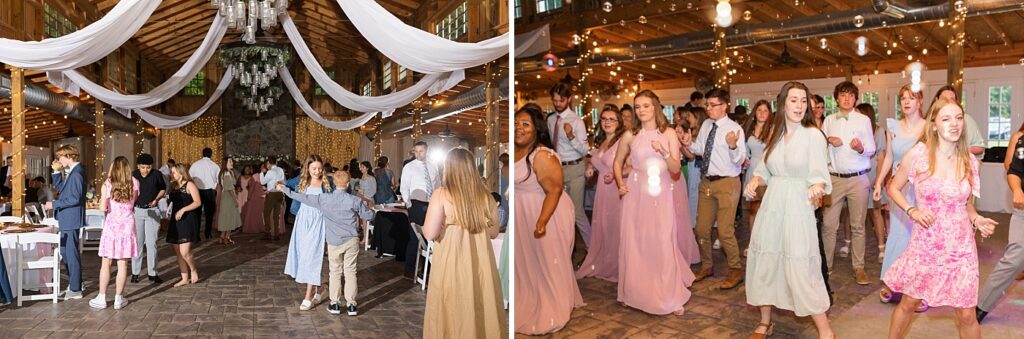 Wedding guest dancing during reception | Rustic wedding | Harvest House Wedding | Harvest House Photographer | Raleigh NC Wedding Photographer