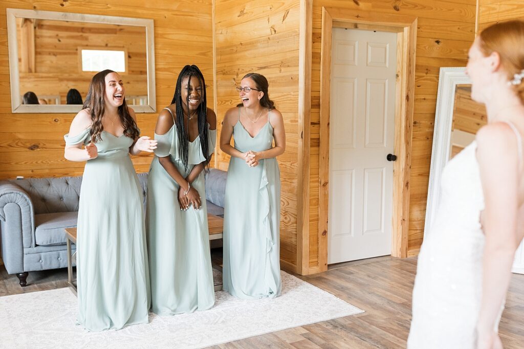 Bride and bridesmaids first look | Rustic Wedding | Twin Oaks Barn Wedding | Twin Oaks Barn Wedding Photographer | Raleigh NC Wedding Photographer