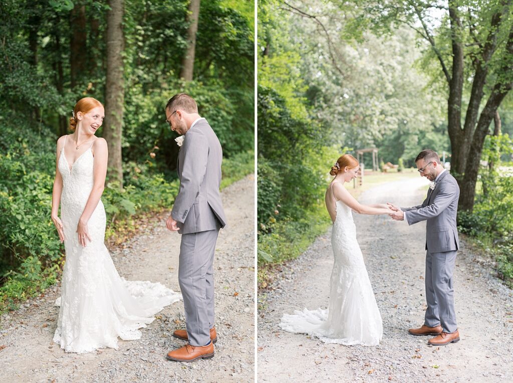 Bride and groom first look | Rustic Wedding | Twin Oaks Barn Wedding | Twin Oaks Barn Wedding Photographer | Raleigh NC Wedding Photographer