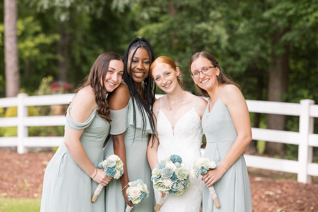 Bride standing with bridesmaids | Rustic Wedding | Twin Oaks Barn Wedding | Twin Oaks Barn Wedding Photographer | Raleigh NC Wedding Photographer