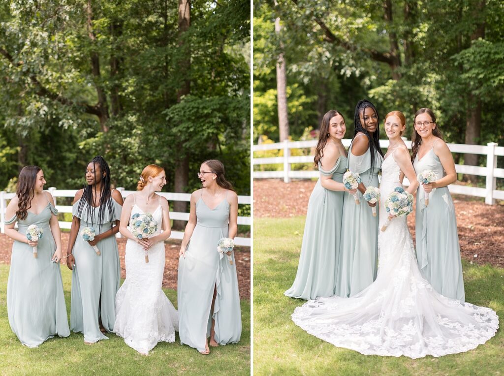 Bride smiling with her bridesmaids | Rustic Wedding | Twin Oaks Barn Wedding | Twin Oaks Barn Wedding Photographer | Raleigh NC Wedding Photographer