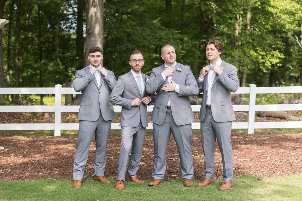 Groom and groomsmen posing inspiration | Rustic Wedding | Twin Oaks Barn Wedding | Twin Oaks Barn Wedding Photographer | Raleigh NC Wedding Photographer