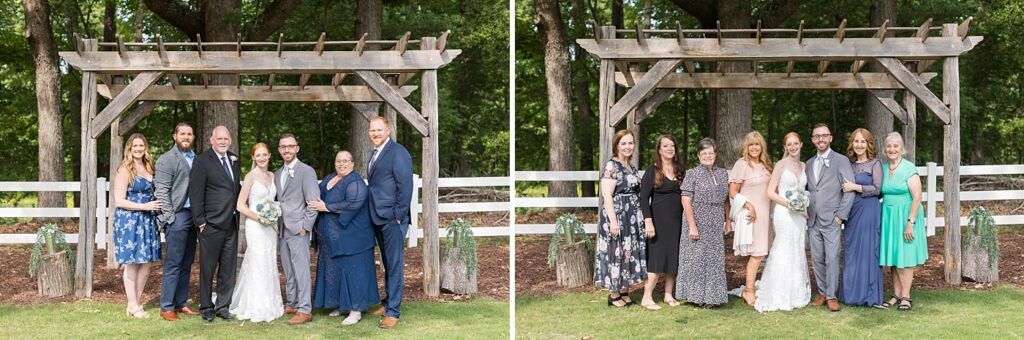 Bride and groom with family after wedding ceremony | Rustic Wedding | Twin Oaks Barn Wedding | Twin Oaks Barn Wedding Photographer | Raleigh NC Wedding Photographer